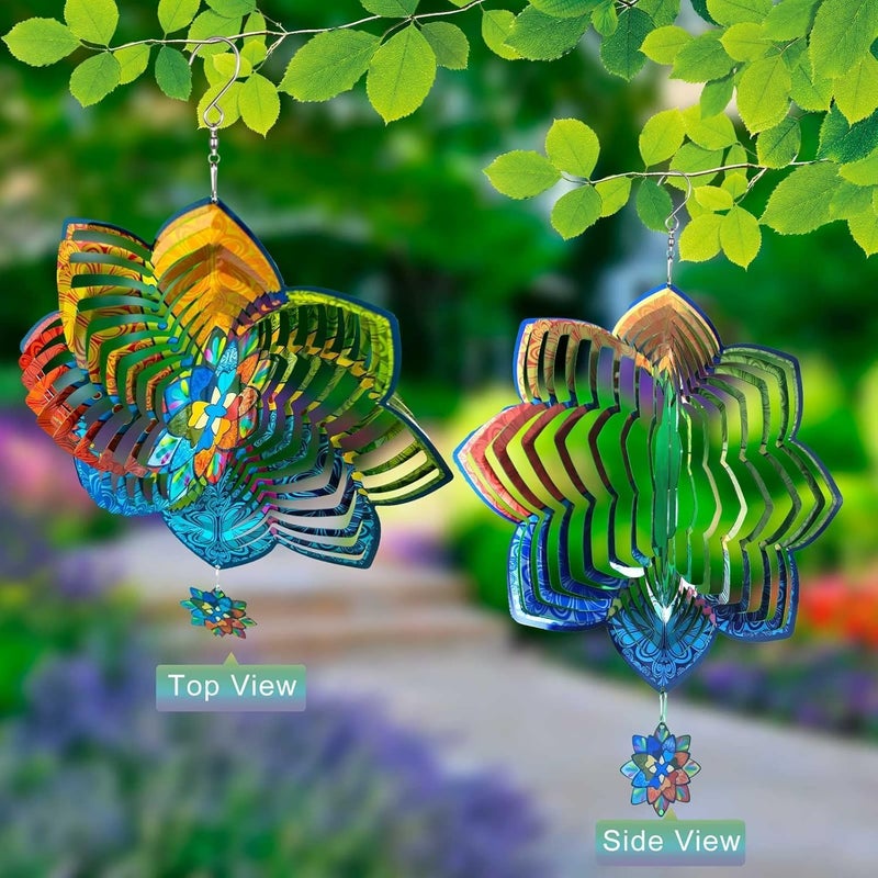 Katinyos Wind Spinners,12 inch Multi Color Mandala with 360° Swivel Hook for Yard and Garden, Bird Wind Catcher, Metal Wind Spinners Outdoor for Lawn Hanging Crafts Decor Kinetic Yard Art Ornament Gifts - Image 5